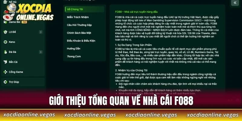 FO88 - Trung Tâm Cá Cược Số Hóa Toàn Diện Trong Năm 2026 2 Giới thiệu tổng quan về nhà cái FO88